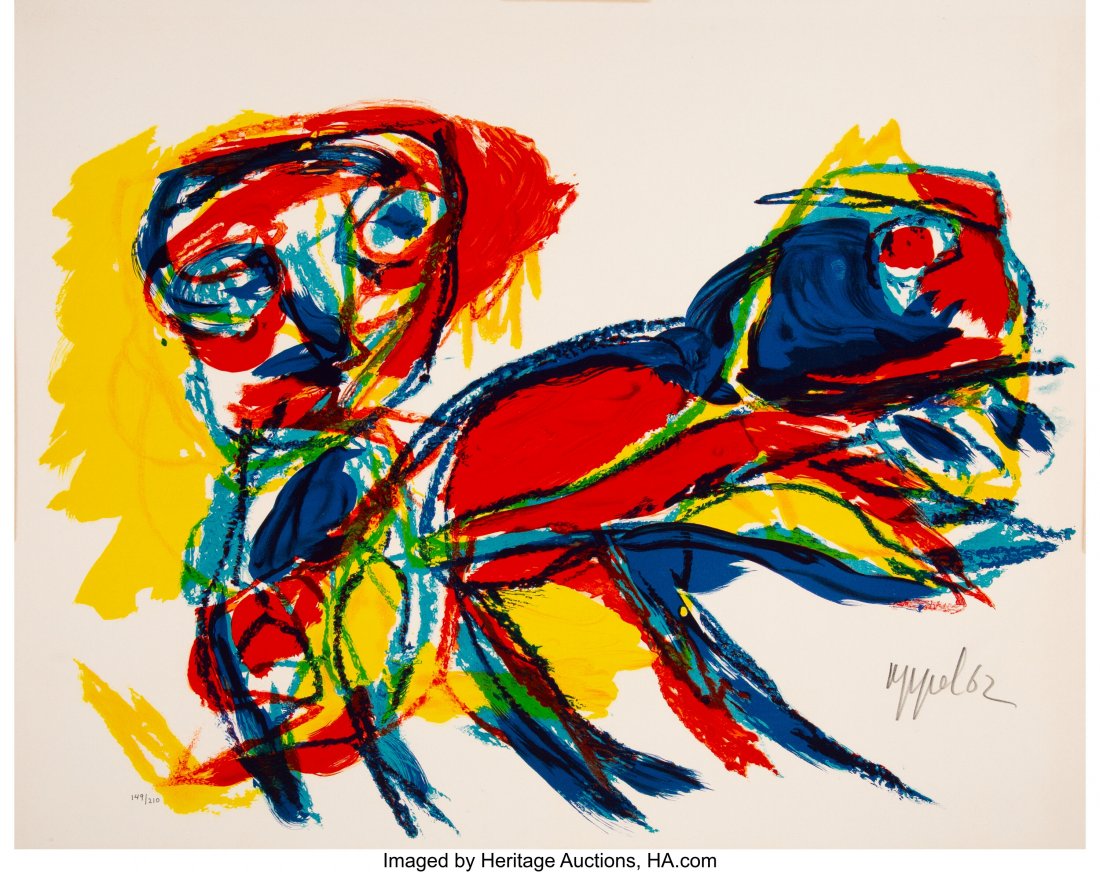Karel Appel (1921-2006) Figure et Animal, 1962 L: Karel Appel (1921-2006) Figure et Animal, 1962 Lithograph in colors on wove paper 18-3/8 x 23 inches (46.7 x 58.4 cm) (sheet) Ed. 149/210 Signed, numbered, and dated in pencil along the lower edge HID
