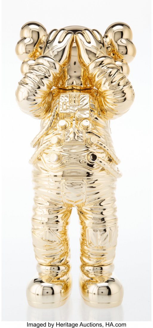 KAWS (b. 1974) Holiday Space (Gold), 2020 Painte: KAWS (b. 1974) Holiday Space (Gold), 2020 Painted cast vinyl 11-3/4 x 4 x 4-1/2 inches (29.8 x 10.2 x 11.4 cm) Stamped to the underside of the feet Produced by AllRightsReserved, Hong Kong HID03101062