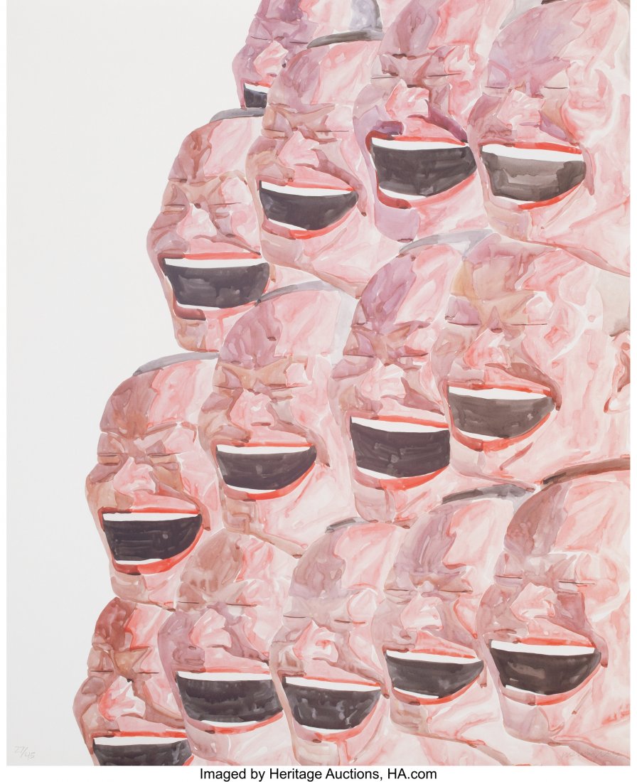 Yue Minjun (b. 1962) Smile-ism No. 13, 2006 Lith: Yue Minjun (b. 1962) Smile-ism No. 13, 2006 Lithograph in colors on wove paper 43-1/4 x 35 inches (109.9 x 88.9 cm) (sheet) Ed. 27/45 Signed and numbered in pencil along the lower edge HID03101062020 