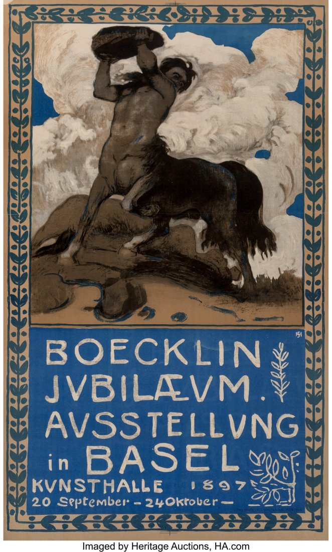 Hans Sandreuter (Swiss, 1850-1901) Boecklin Jubi: Hans Sandreuter (Swiss, 1850-1901) Boecklin Jubilaeum, Ausstellung in Basel, 1897 Lithograph in colors on wove paper 40 x 24 inches (101.6 x 61 cm) Printed by Lith & Druck v. Dr. C. Wolf & Soh