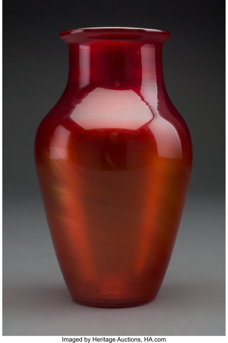 Tiffany Studios Red Favrile Glass Vase, circa 19: Tiffany Studios Red Favrile Glass Vase, circa 1910 Marks: L.C.T., 7113A, (LCT paper label) 6-1/4 inches (15.9 cm) Property from the Estate of Arthur E. Reichstadt, Dallas, Texas HID03101062020 © 