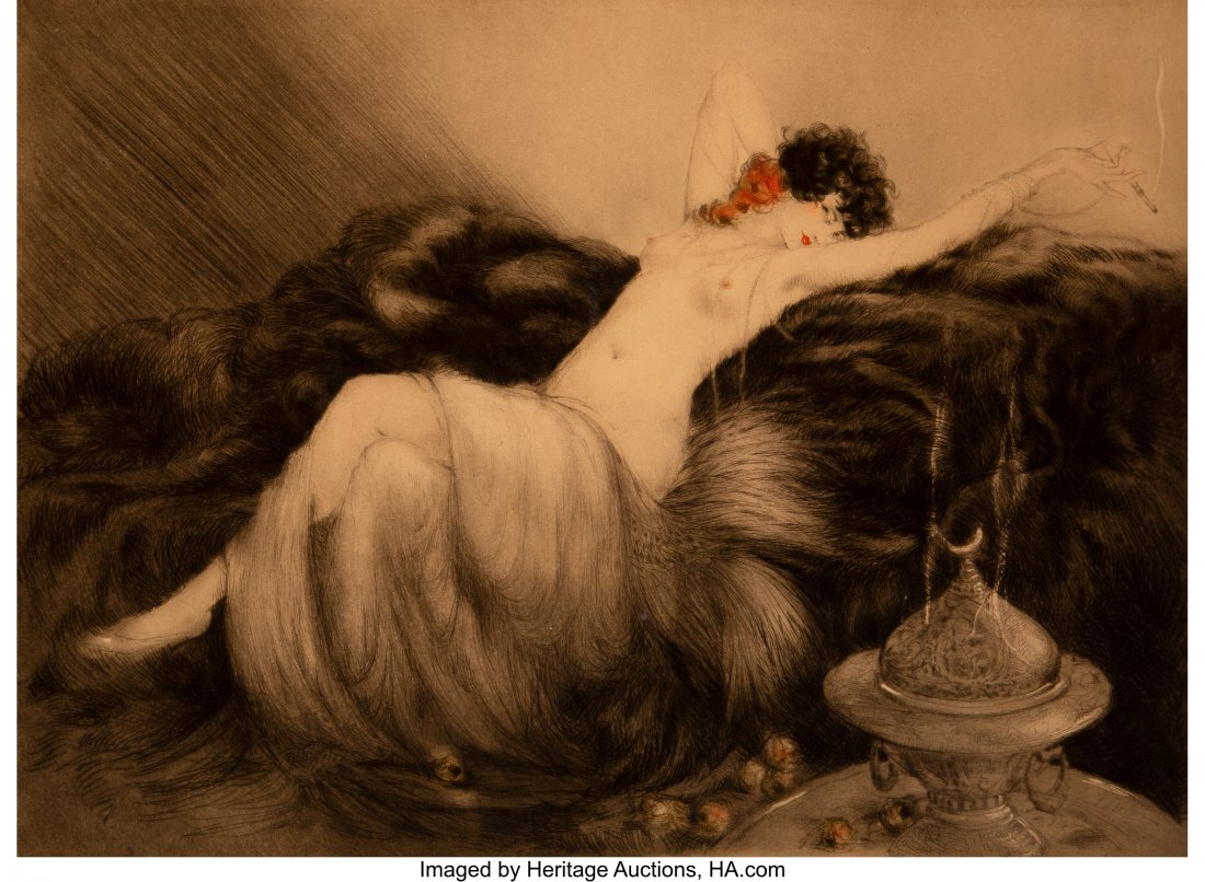 Louis Icart (French, 1888-1950) Fumée, 19: Louis Icart (French, 1888-1950) Fumée, 1926 Etching in colors on wove paper 14-1/8 x 19-3/8 inches (35.9 x 49.2 cm) (image) No. 177 Signed and numbered in pencil along the lower edge, with publ