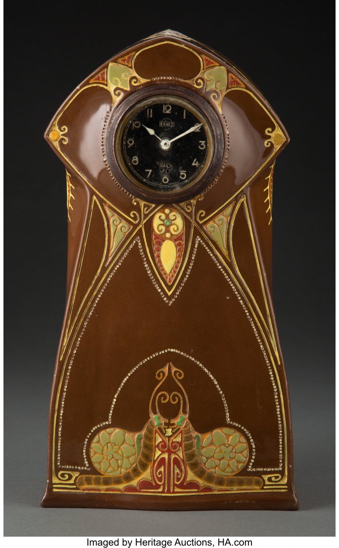 Rozenburg Jugendstil Earthenware Clock, circa 19: Rozenburg Jugendstil Earthenware Clock, circa 1905 Marks: (crown), Rozenburg, (stork), den Haag, (date mark) 9-3/4 inches (24.8 cm) HID03101062020 © 2020 Heritage Auctions | All Rights Reserved
