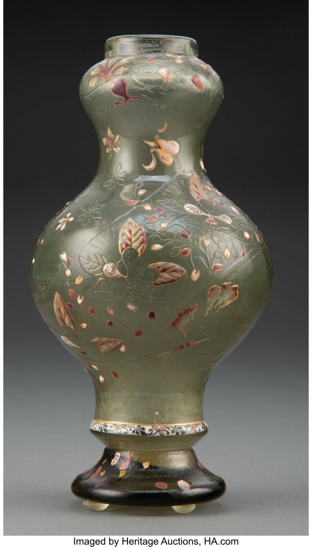 Burgun, Schverer & Co. Enameled and Gilt Acid-Et: Burgun, Schverer & Co. Enameled and Gilt Acid-Etched Glass Vase, circa 1900 Marks: (cross of Lorraine-B.S.&Co.-Meisenthal-vase), (thistle) 7-3/8 inches (18.9 cm) HID03101062020 © 2020 Her