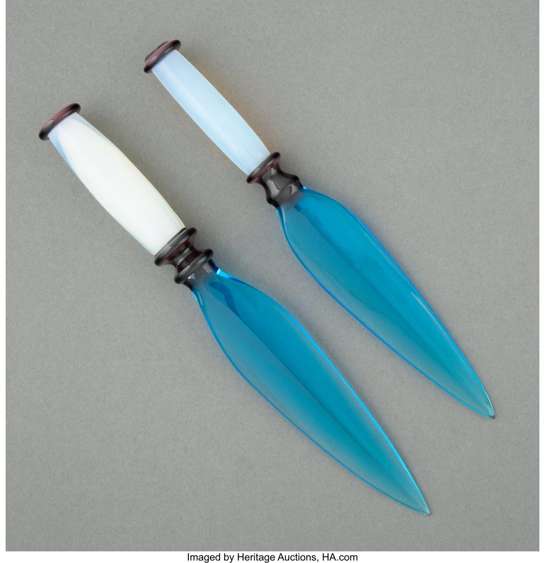 Pair of Rare Steuben Glass Letter Openers, early: Pair of Rare Steuben Glass Letter Openers, early-mid-20th century Marks: STEUBEN 7-5/8 inches (19.4 cm) (longest) HID03101062020 © 2020 Heritage Auctions | All Rights Reserved