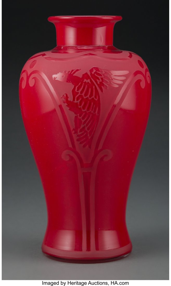 Steuben Acid-Etched Glass Medieval Vase, circa 1: Steuben Acid-Etched Glass Medieval Vase, circa 1920 9-1/2 inches (24.1 cm) The vase in shape 8571 with Medieval pattern acid-etched decoration. HID03101062020 © 2020 Heritage Auctions | All Right