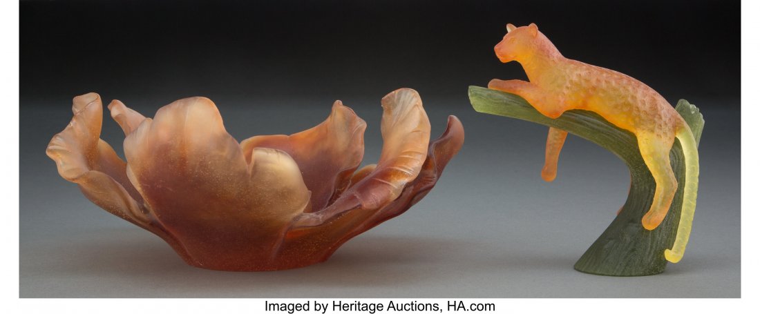 Two Daum Pâte de Verre Table Articles, la: Two Daum Pâte de Verre Table Articles, late 20th-early 21st century Marks to tallest: Daum 6 inches (15.2 cm) (tallest) HID03101062020 © 2020 Heritage Auctions | All Rights Reserved