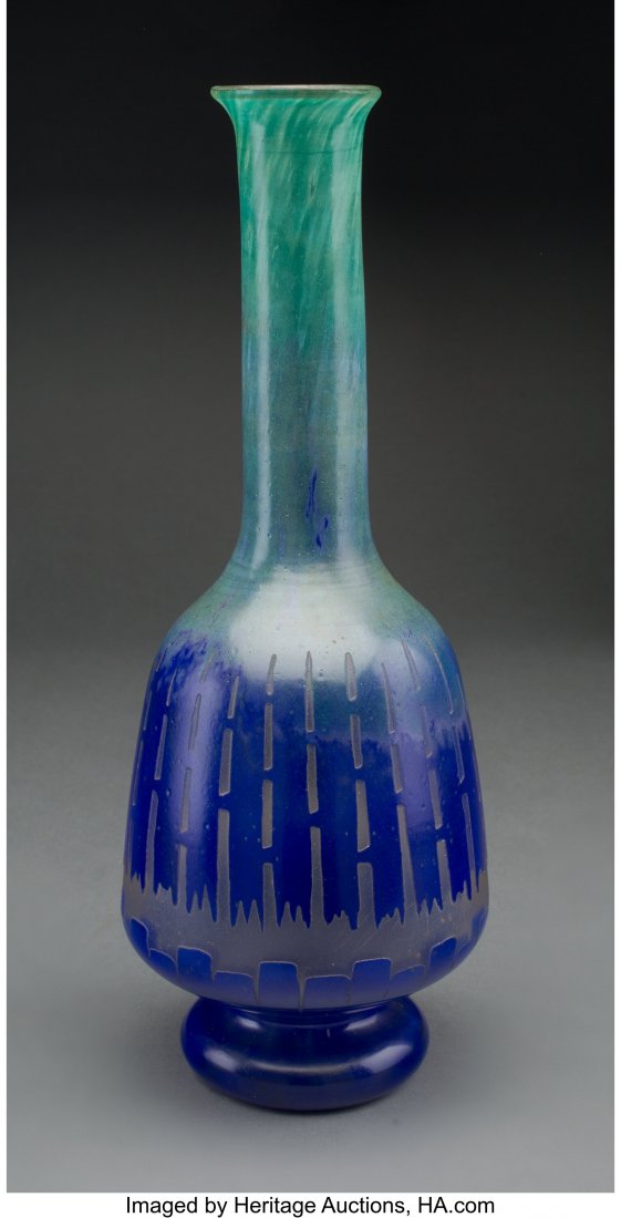 Schneider Le Verre Francais Overlaid, Acid-Etche: Schneider Le Verre Francais Overlaid, Acid-Etched and Wheel Carved Glass Vase, circa 1920 Marks: (candy cane) 13-3/4 inches (34.9 cm) HID03101062020 © 2020 Heritage Auctions | All Rights Reserved