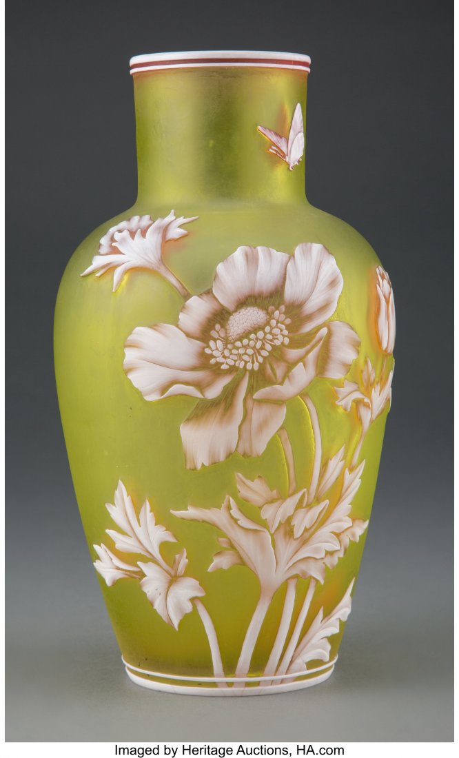Thomas Webb & Sons Tri-Color Cameo Glass Poppies: Thomas Webb & Sons Tri-Color Cameo Glass Poppies Vase, circa 1900 9 inches (22.9 cm) HID03101062020 © 2020 Heritage Auctions | All Rights Reserved