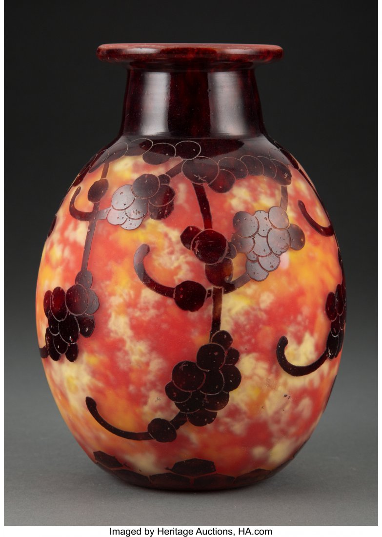 Le Verre Français Overlaid, Acid-Etched, : Le Verre Français Overlaid, Acid-Etched, and Wheel-Carved Glass Perlieres Vase, circa 1920 Marks: Le Verre Français, FRANCE 8 inches (20.3 cm) HID03101062020 © 2020 Heritage Auction