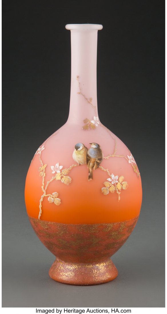 Thomas Webb & Sons Enameled Burmese Glass Vase,: Thomas Webb & Sons Enameled Burmese Glass Vase, late 19th century Marks: WEBB 9 inches (22.9 cm) HID03101062020 © 2020 Heritage Auctions | All Rights Reserved