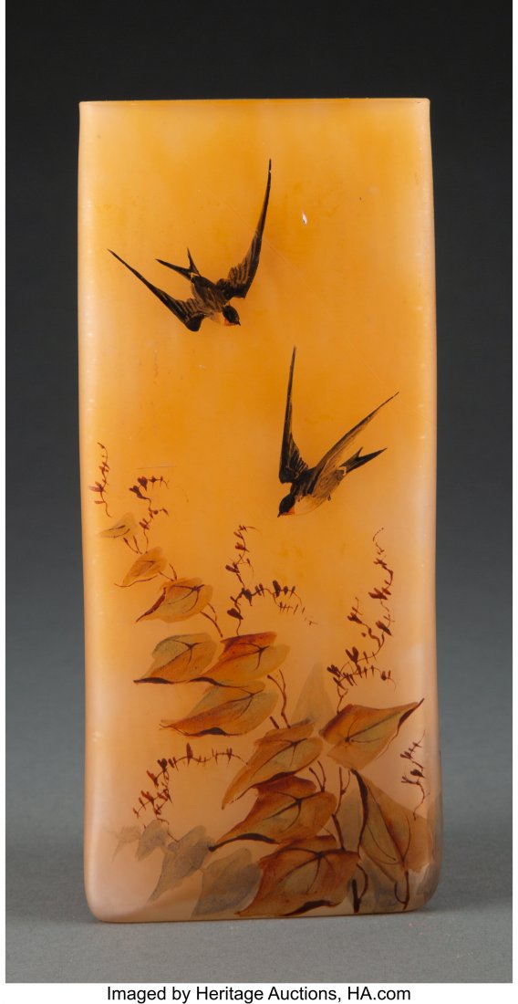 Schneider Special Release Enameled Glass Vase, c: Schneider Special Release Enameled Glass Vase, circa 1920 Marks: (candy cane) 6-3/4 inches (17.1 cm) HID03101062020 © 2020 Heritage Auctions | All Rights Reserved