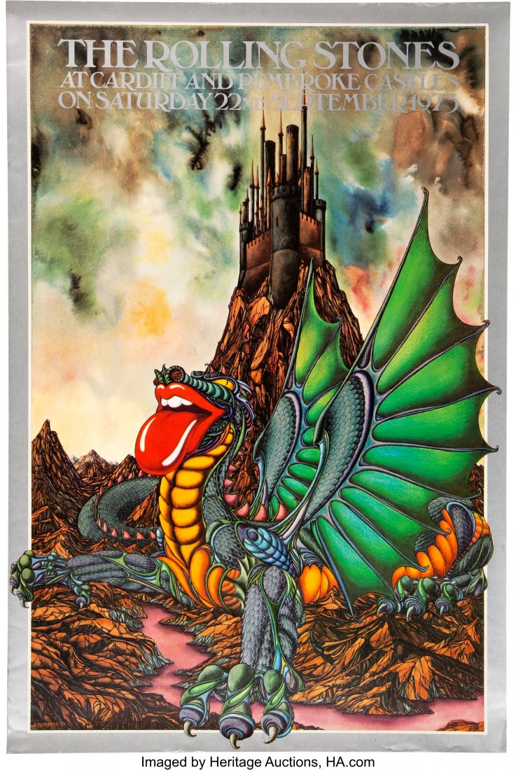 Rolling Stones 1973 Cardiff and Pembroke Castles: Rolling Stones 1973 Cardiff and Pembroke Castles Original Concert Poster (AOR-4.273). First printing, large-format Rolling Stones concert poster promoting a cancelled show in Cardiff, Wales, England o
