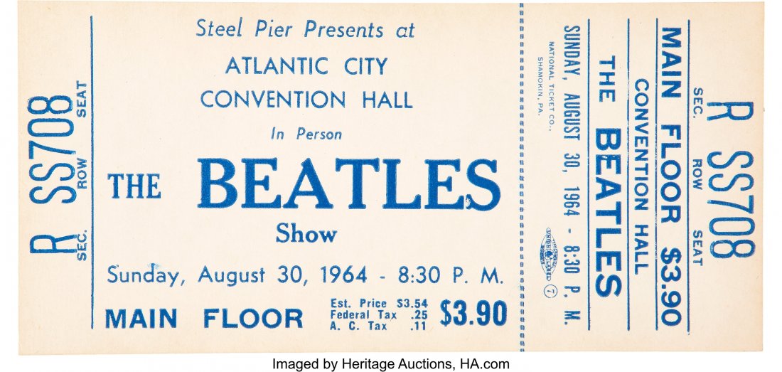The Beatles Unused Atlantic City Convention Hall: The Beatles Unused Atlantic City Convention Hall Concert Ticket (Steel Pier, 1964). How often do you see this? An unused ticket for the Beatles' appearance at the Atlantic City Convention Hall on Sund