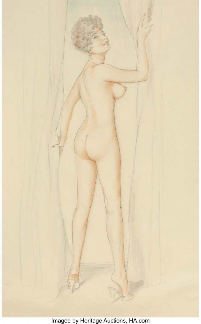 Alberto Vargas (Peruvian/American, 1896-1982) Go: Alberto Vargas (Peruvian/American, 1896-1982) Gorgeous View You've Got From Here, Austin, Playboy study, circa 1968 Pencil and watercolor on vellum 29-1/2 x 20 inches (74.9 x 50.8 cm) Not signed This