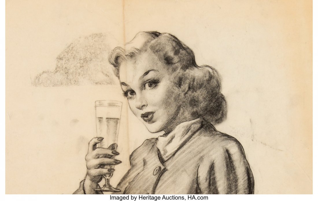 Gil Elvgren (American, 1914-1980) Once You Taste: Gil Elvgren (American, 1914-1980) Once You Taste it ... I Know You Will be Back for More, preliminary advertisement, circa 1946 Charcoal on paper 6-1/2 x 8-1/4 inches (16.5 x 21.0 cm) (image) Not sign