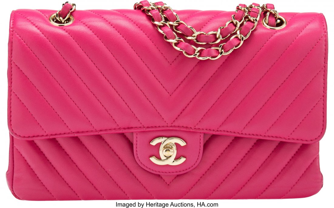 Chanel Pink Chevron Quilted Lambskin Leather Med (1 of 4)