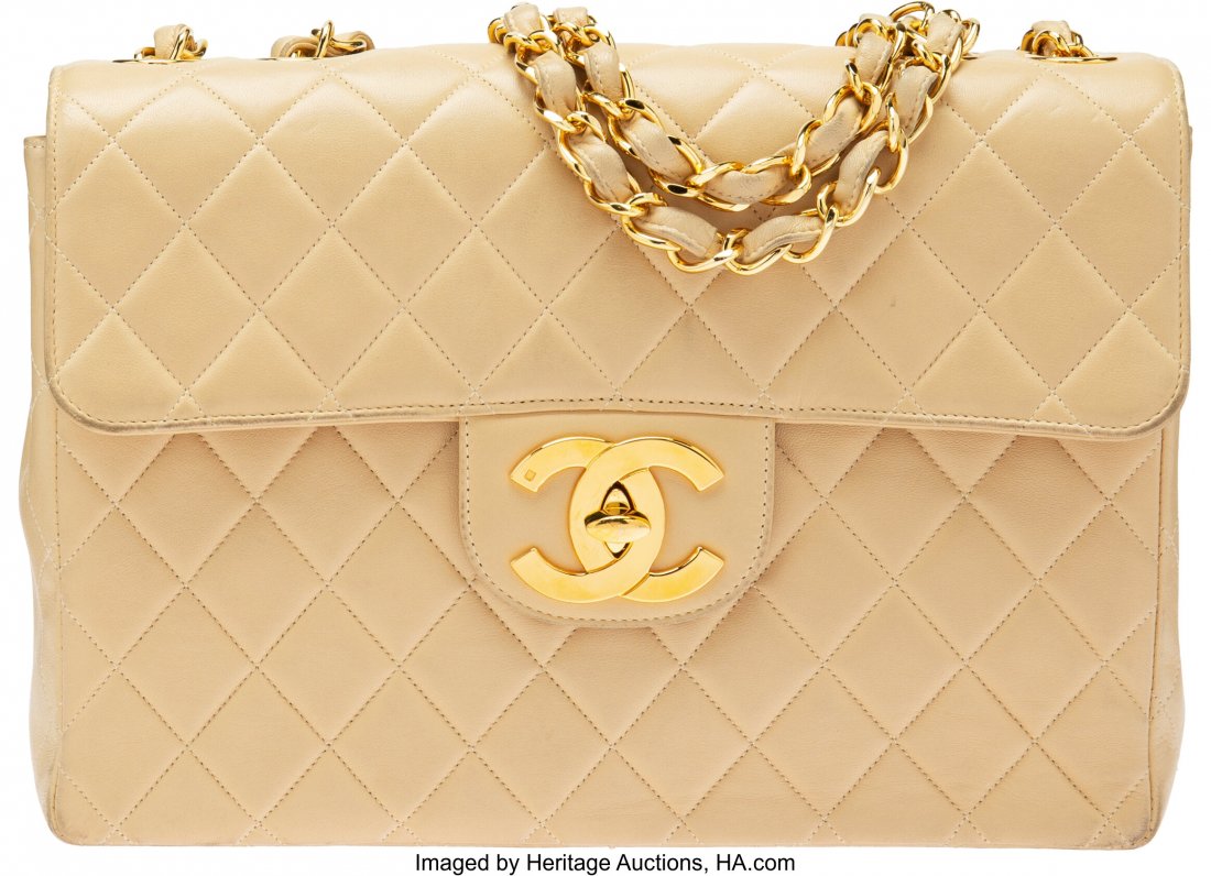 Chanel Vintage Beige Quilted Lambskin Leather Fl (1 of 4)