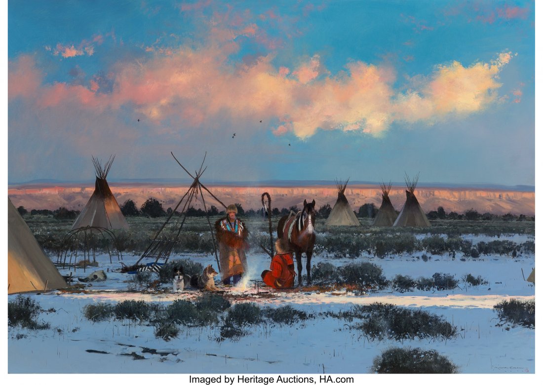 Michael Coleman (American, b. 1946) Winter Encam: Michael Coleman (American, b. 1946) Winter Encampment Oil on board 32 x 46 inches (81.3 x 116.8 cm) Signed lower right: Michael Coleman Property from a Palm Beach Estate PROVENANCE: Private collection