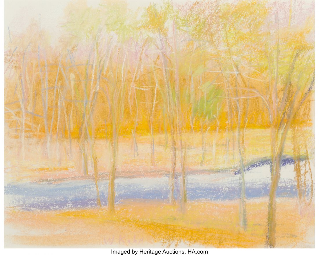 Wolf Kahn (American, 1927-2020) A Creek Runs Thr: Wolf Kahn (American, 1927-2020) A Creek Runs Through It Pastel on paper 11 x 14 inches (27.9 x 35.6 cm) (sheet) Signed lower center: W. Kahn HID03101062020 © 2020 Heritage Auctions | All Rights R