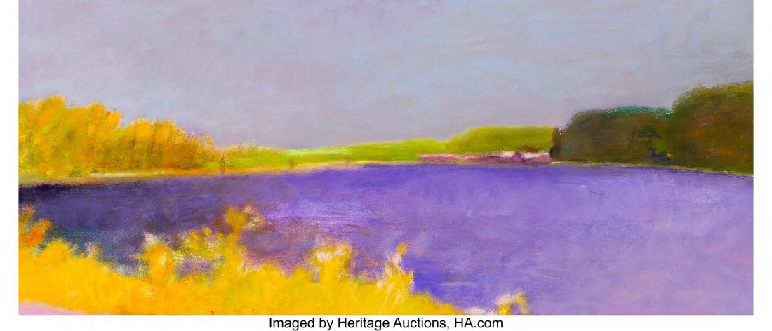 Wolf Kahn (American, 1927-2020) Dark Lagoon, Bra: Wolf Kahn (American, 1927-2020) Dark Lagoon, Brattleboro, Vermont, 1995 Oil on canvas 14 x 32 inches (35.6 x 81.3 cm) Signed lower center: W. Kahn Dated, titled, and inscribed on the stretcher: #76-19