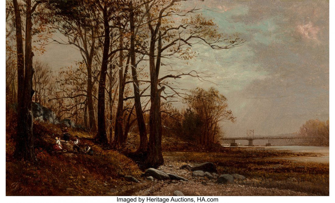 David Johnson (American, 1827-1908) Near McComb': David Johnson (American, 1827-1908) Near McComb's Dam, Harlem, New York, 1872 Oil on canvas 7 x 11-3/4 inches (17.8 x 29.8 cm) Initialed and dated lower left: DJ / 72 Signed and dated on the reverse: