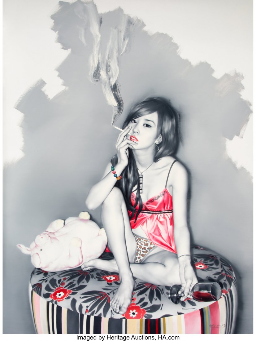 He Sen (b. 1968) Untitled (Smoking Girl), 2010 O: He Sen (b. 1968) Untitled (Smoking Girl), 2010 Oil on linen 79 x 59 inches (200.7 x 149.9 cm) Signed and dated in lower right corner: He Sen / 2010 Signed, dated, titled, and annotated on the reverse: