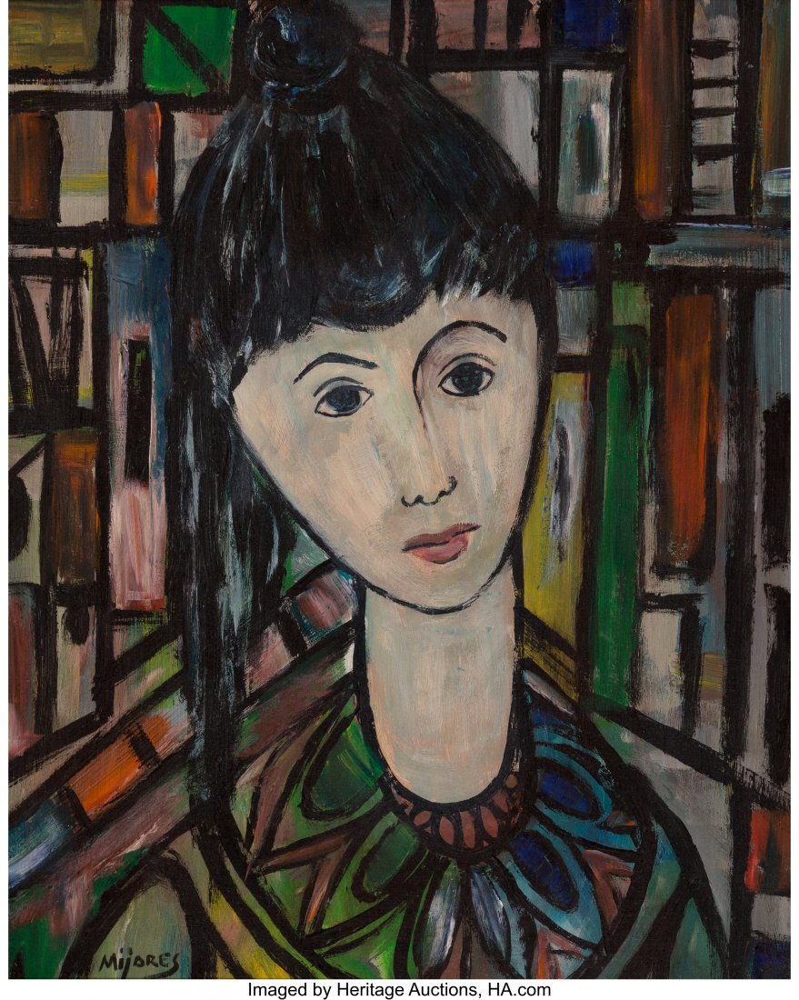 Jose Maria Mijares (1921-2004) Mujer Oil on boar: Jose Maria Mijares (1921-2004) Mujer Oil on board 19-3/4 x 16 inches (50.2 x 40.6 cm) Signed in the lower left corner: Mijares PROVENANCE: Private collection, New York. NOTE: This lot is accompanied b
