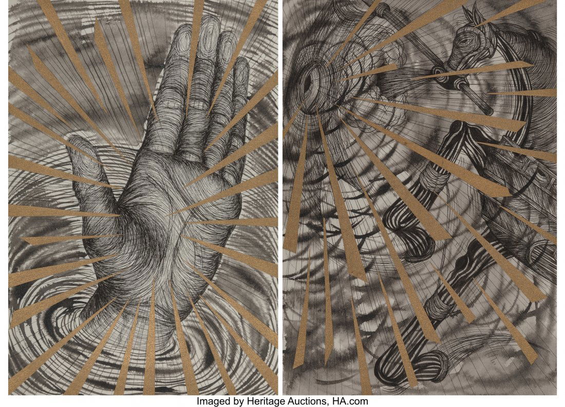 Andrew Schoultz (b. 1975) Untitled I & II (two w: Andrew Schoultz (b. 1975) Untitled I & II (two works), 2009 Mixed media on paper 10 x 7 inches (25.4 x 17.8 cm) PROVENANCE: Marx & Zavattero, San Francisco, California; Acquired from the above