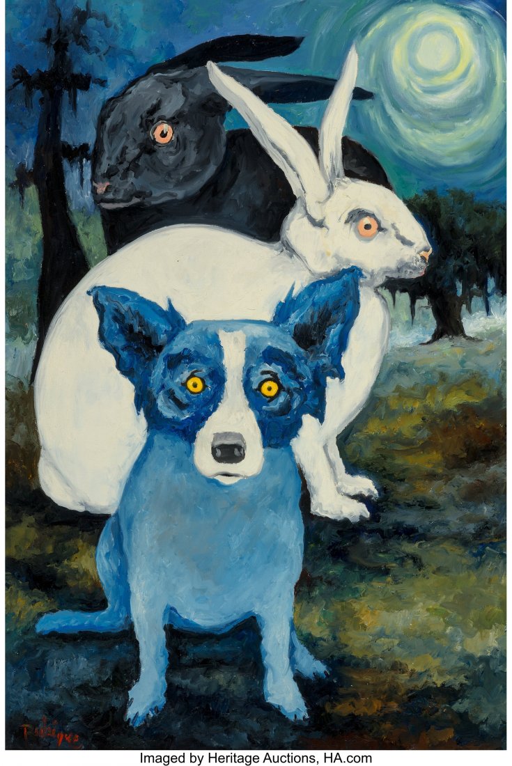 George Rodrigue (American, 1944-2013) The Land o: George Rodrigue (American, 1944-2013) The Land of Unknown (Don't Turn Your Back on Your Troubles ‘Cause They Just Multiply), 1990 Oil on canvas 36 x 24 inches (91.4 x 61.0 cm) Signed, dated, tit