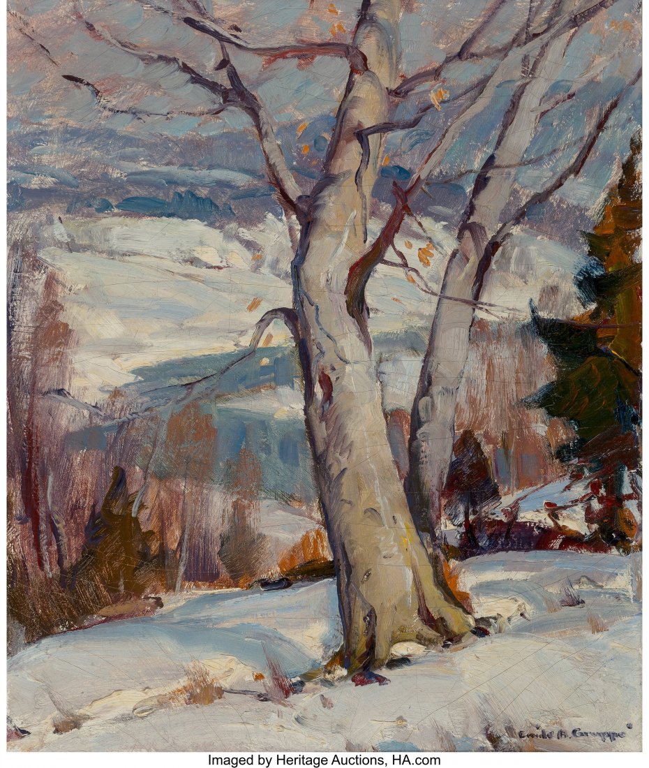 Emile Albert Gruppe (American, 1896-1978) Winter: Emile Albert Gruppe (American, 1896-1978) Winter Morning, Vermont Oil on canvas 24 x 20 inches (61.0 x 50.8 cm) Signed lower right: Emile A. Gruppe Titled on the stretcher: Winter Morning, Vermont Pro