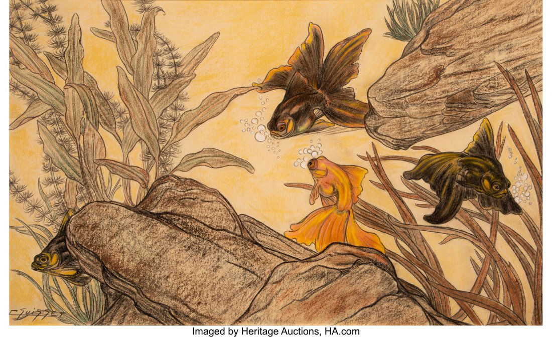 Gaston Suisse (French, 1896-1988) Poissons Exoti: Gaston Suisse (French, 1896-1988) Poissons Exotiques Pastel and charcoal on paper 20 x 33-1/2 inches (50.8 x 85.1 cm) (sight) Signed lower left: G Suisse The Valerio Collection PROVENANCE: [sale]Piasa