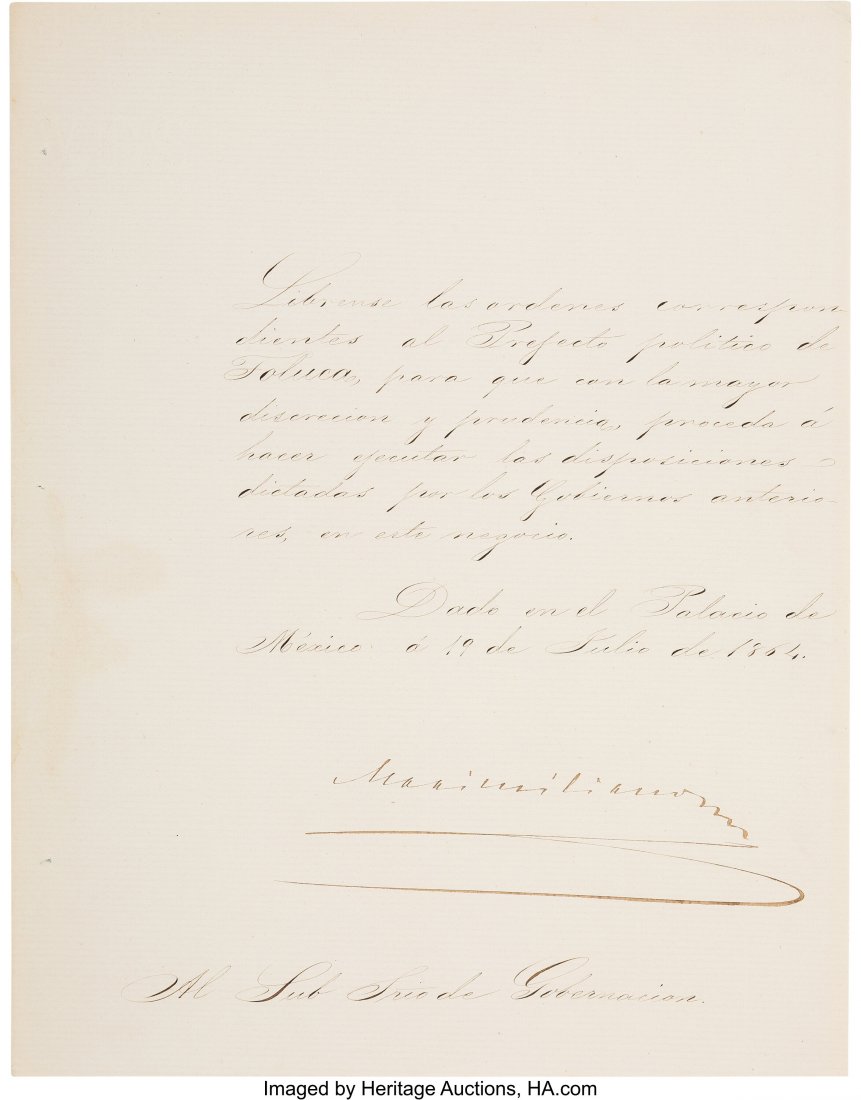 Maximilian I of Mexico Document Signed as Empero (1 of 1)