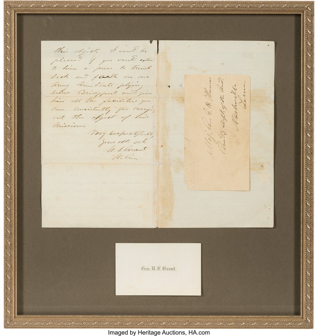 Ulysses S. Grant Autograph Letter Signed. Two pa: Ulysses S. Grant Autograph Letter Signed. Two pages of a bifolium, 5" x 8" (sight), Washington, D.C.; November 23, 1864. Addressed to Major General George Henry Thomas, Commander of the Army of the Cu