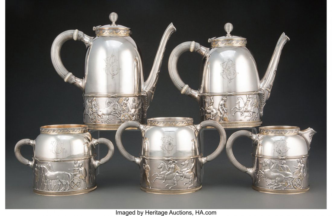 A Five-Piece Gorham Mfg. Co. Partial Gilt Silver (1 of 10)