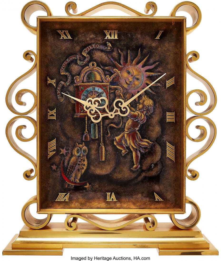 IMHOF, Oversize 8 Day Gilt Brass Clock With "Sin (1 of 3)