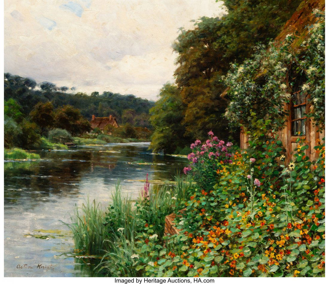 Louis Aston Knight (American, 1873-1948) Summer: Louis Aston Knight (American, 1873-1948) Summer garden along the banks of a river Oil on canvas 17-3/4 x 21-1/2 inches (45.1 x 54.6 cm) Signed lower left: Aston Knight / Paris Property from a New York