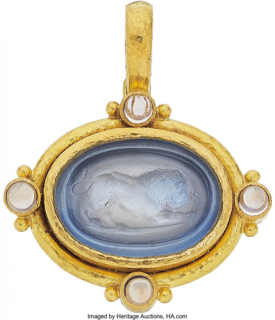 Elizabeth Locke Moonstone, Glass, Gold Pendant (1 of 2)