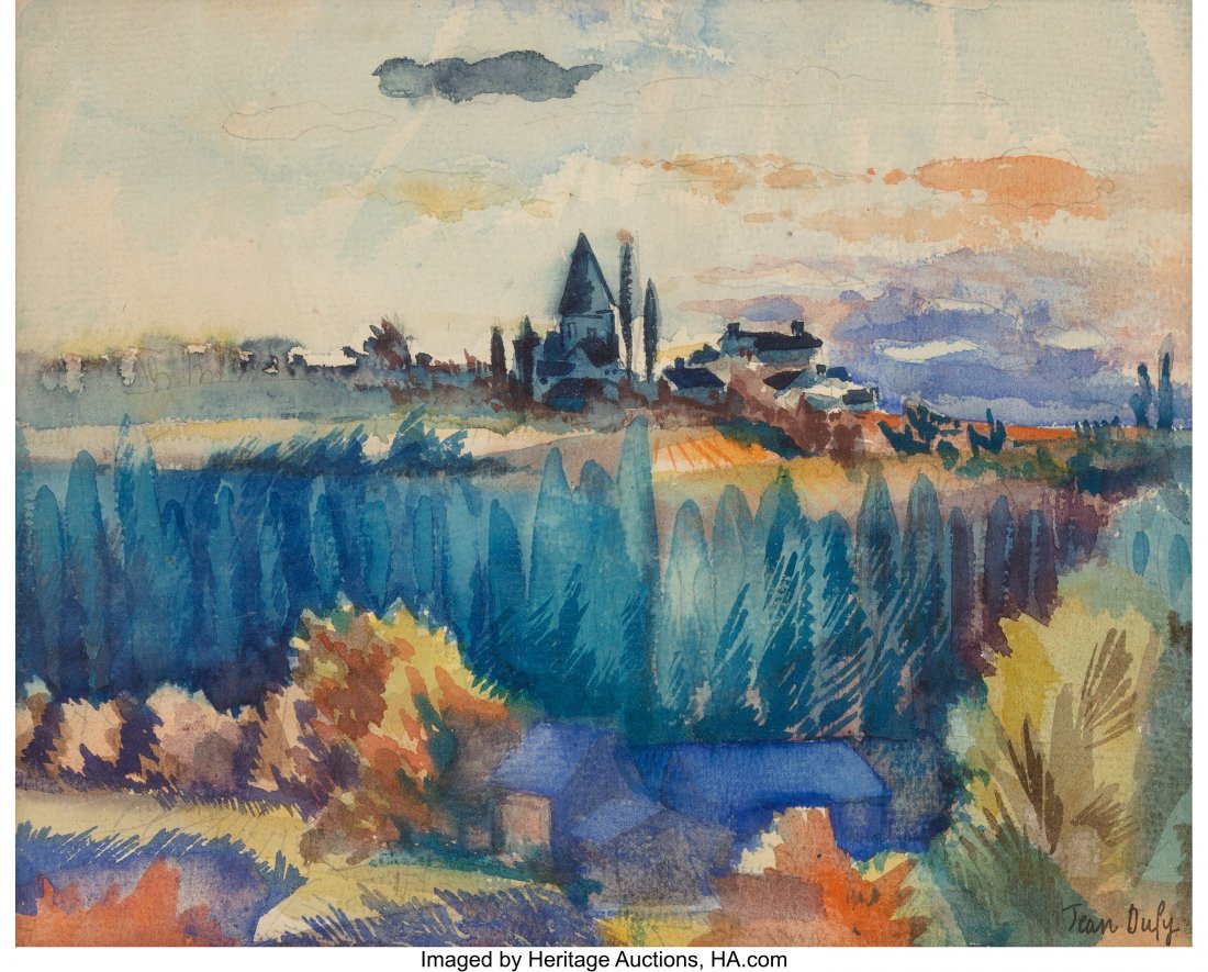 Jean Dufy (French, 1888-1964) Paysage Watercolor: Jean Dufy (French, 1888-1964) Paysage Watercolor and pencil on paper 8-1/2 x 10-1/2 inches (21.6 x 26.7 cm) Signed lower right: Jean Dufy Property from a Palm Beach Estate PROVENANCE: The artist; Beno