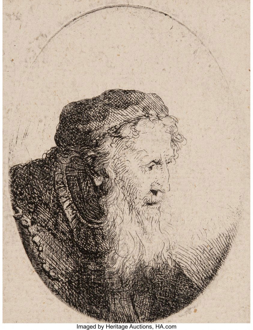 Ferdinand Bol (Dutch, 1616-1680) Bearded old man: Ferdinand Bol (Dutch, 1616-1680) Bearded old man in a skullcap Etching on wove paper, with small margins 2-7/8 x 2-1/8 inches (7.3 x 5.4 cm) (image) 3 x 2-1/4 inches (sheet) PROVENANCE: Private Collec