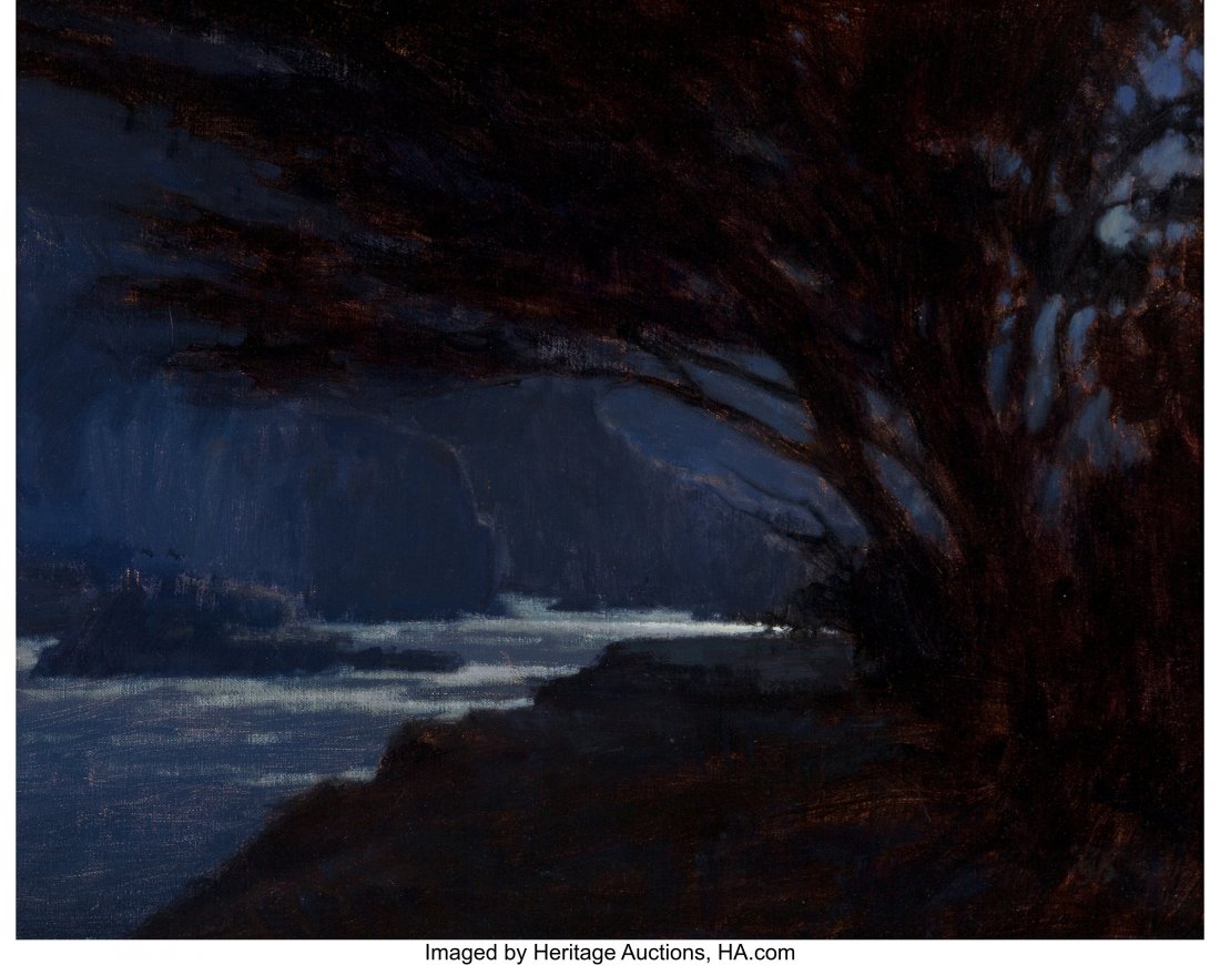 Brian Blood (American, b. 1962) Midnight at Emer: Brian Blood (American, b. 1962) Midnight at Emerald Cove, 2006 Oil on canvas 16 x 20 inches (40.6 x 50.8 cm) Initialed lower right: BB Signed, dated, and titled on the reverse: Midnight @ Emerald Cove