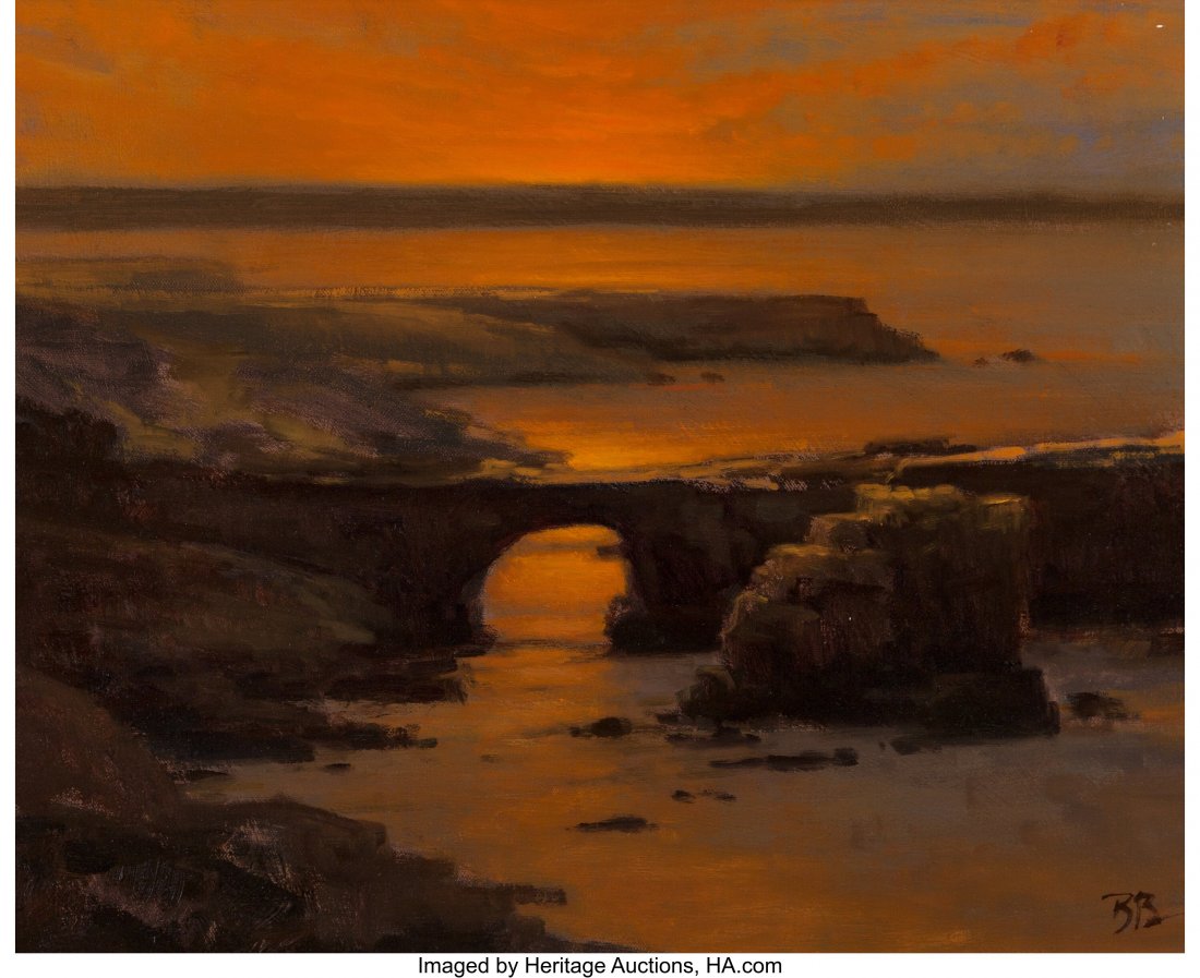 Brian Blood (American, b. 1962) Sunset in Santa : Brian Blood (American, b. 1962) Sunset in Santa Cruz, 2006 Oil on canvas 16 x 20 inches (40.6 x 50.8 cm) Initialed lower right: BB Signed, dated and titled on the reverse: Sunset in Santa Cruz 2006 Br