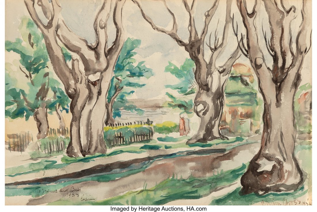 Chaim Gross (American, 1904-2004) The Park, 1932: Chaim Gross (American, 1904-2004) The Park, 1932 Watercolor and pencil on paper 10 x 14 inches (25.4 x 35.6 cm) (sheet) Signed, dated, and inscribed along lower edge: To Grams and Bud / 1933 / Chaim /