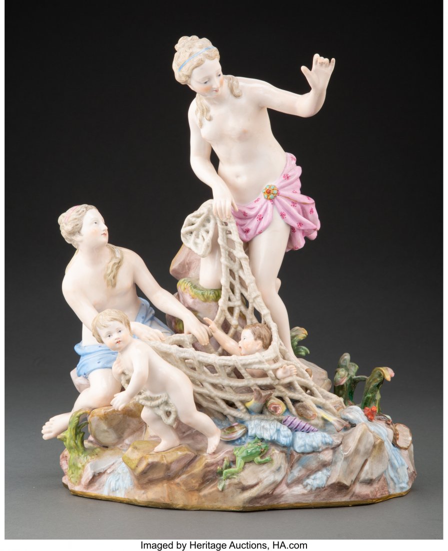 A Meissen Porcelain Figural Group: The Capture o: A Meissen Porcelain Figural Group: The Capture of the Tritons After J.J. Kändler, late 19th-early 20th century Marks: (crossed swords in underglaze blue), C35, (potter's mark), 22. 12-1/2 x 10-1/