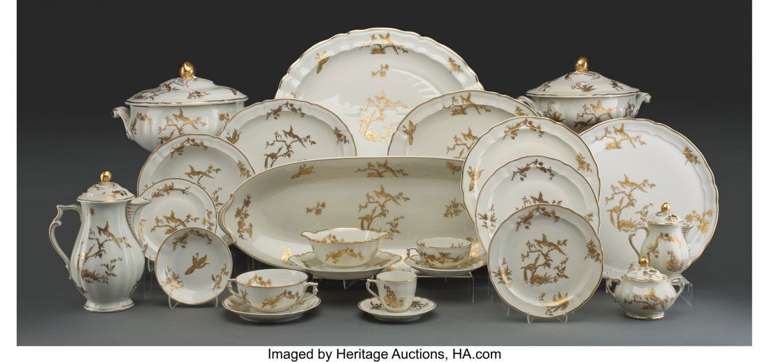 A One Hundred Ninety-Eight Piece Bernardaud Rein: A One Hundred Ninety-Eight Piece Bernardaud Reine Elisabeth Pattern Partial Gilt Limoges Porcelain Dinner Service, France, 20th century Marks: L. BERNARDAUD & CIE, LIMOGES, Service exécut&e