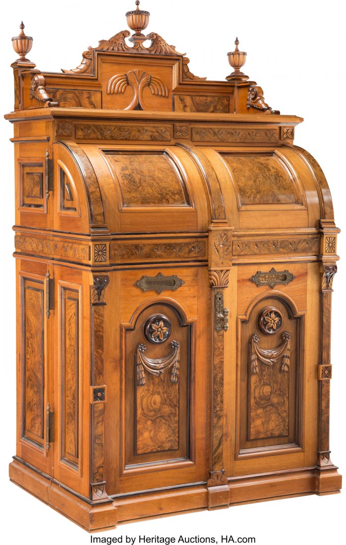 A Wooton Desk Co. Renaissance Revival Walnut Des: A Wooton Desk Co. Renaissance Revival Walnut Desk, Indianapolis, Indiana, circa 1880 Marks: MANUFACTURED BY, WOOTON DESK MANF. CO., INDIANAPOLIS, IND., W.S. WOOTON'S PATENT, OCT. 6, 1874 76 x 42-1/2 x