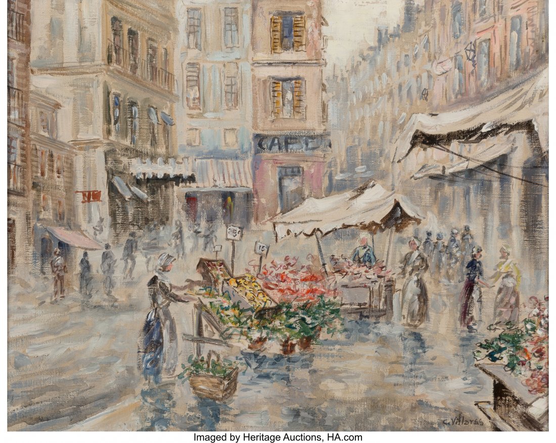Continental School (20th Century) Marché aux fl: Continental School (20th Century) Marché aux fleurs Oil on canvas 15-1/2 x 19-1/2 inches (39.4 x 49.5 cm) Signed lower right: C. Villorss Property from the Collection of John Robert Clark HID03