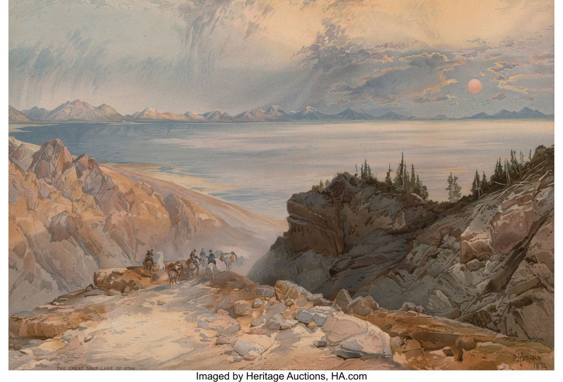 Thomas Moran (American, 1837-1926) The Great Sal: Thomas Moran (American, 1837-1926) The Great Salt Lake of Utah Lithograph in colors on paper 9-3/4 x 14-1/4 inches (24.8 x 36.2 cm) (image) Printed by L. Prang & Co. Property from a Palm Beach Est