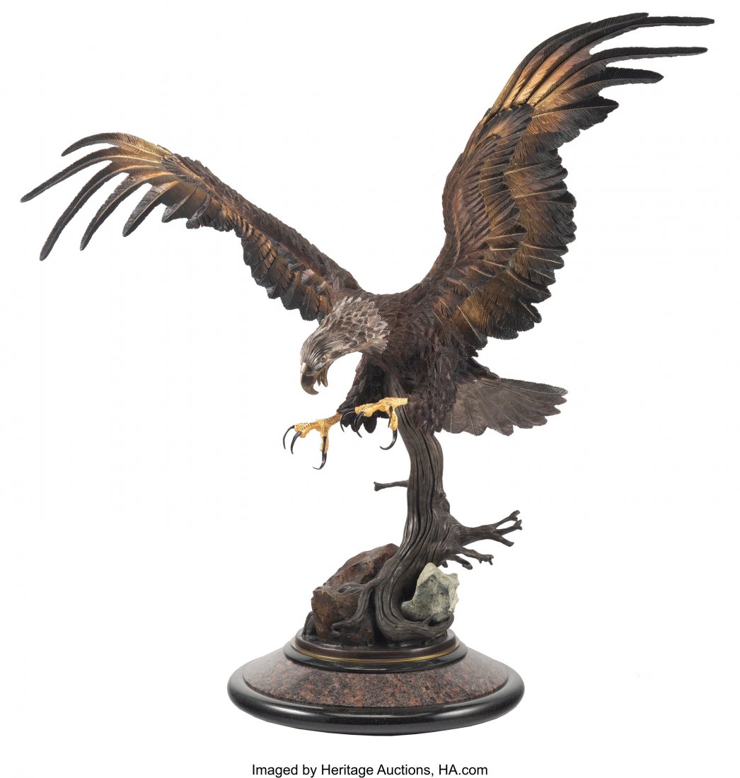 After Chester Fields (American, b. 1945) Thunder: After Chester Fields (American, b. 1945) Thunderbird Bronze with brown patina and gilding 30 inches (76.2 cm) high Inscribed: Thunderbird / by Chester Fields Property from the Estate of Kenneth Alan H