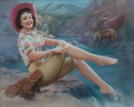 ZOE MOZERT (American, 1904-1993) Cowgirl with Toes in t: ZOE MOZERT (American, 1904-1993)Cowgirl with Toes in the Stream, 1960P